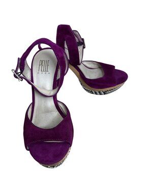 Pelle Moda Womens Purple Suede Platform Heels Adjustable Ankle Strap Size 7M